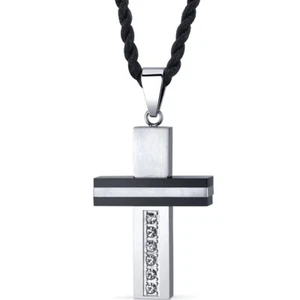 Collar colgante cruzado moderno unisex de acero inoxidable y cerámica con CZ - Imagen 1 de 2