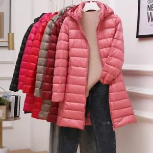 Women's Down Coat 80% Duck Down Jacket Ultralight Long Hooded Ladies Down Coat - Picture 1 of 18