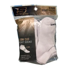 Skechers Kids 6-Pair Low Cut Sport Socks Shoe Size 9-3.5 Sock Sz 7-8.5 White New - Picture 1 of 2
