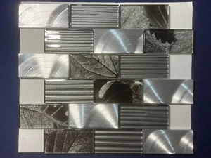 NY91 Gray Glass/Metal Rectangle Mosaic Tile Kitchen Bathroom Backsplash - Picture 1 of 4