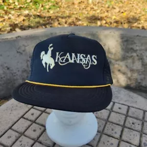 Kansas Rodeo Snap Back Trucker Hat Mesh Cap Black Yellow Rope Bull Riding Cowboy - Picture 1 of 8