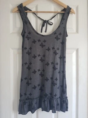 New Look Tunic Ruffle Top ~ Charcoal Grey/Black ~ Butterfly Print ~ Size 10 - Image 1 of 4