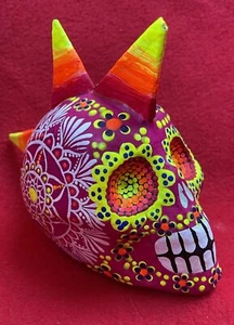 Mexican Folk Art Day Of The Dead Papier-mâché Exquisitely Painted Mohawk Skull - Picture 1 of 21