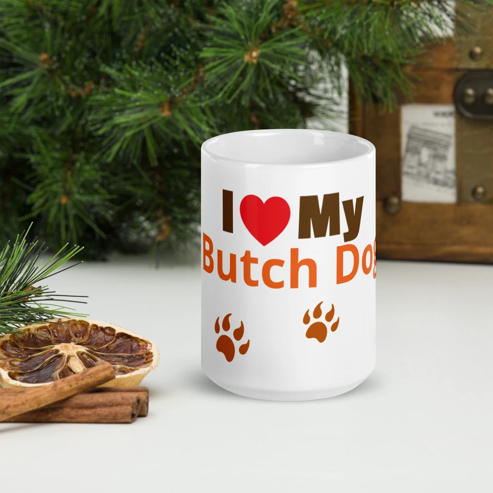 🐾 Taza de cerámica blanca brillante Butch Dog Lovers' 15 oz., regalo, uso diario 🐾 Foto 1 de 3