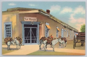 Antike La Fonda New Mexico NM 1930er Postkarte Burros Packung Tiere - Bild 1 von 2