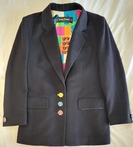 Louis Feraud Set Black Wool Blazer Jacket Women's Size 8 Pop Art Lined Vintage - Picture 1 of 24