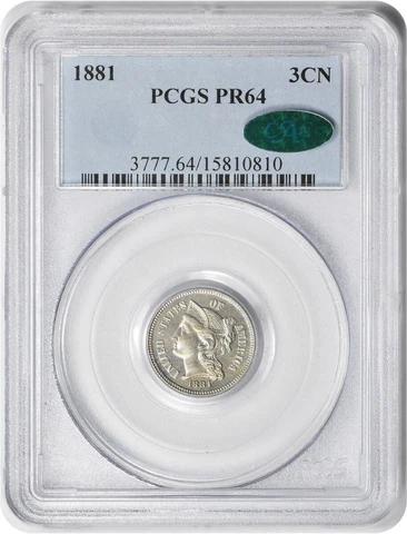 1881 Three Cent Nickel PR64 PCGS (CAC) Cover