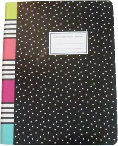 Whimsical Flower Composition Book (Black with White Dots and Colorful Patches) - Picture 1 of 1