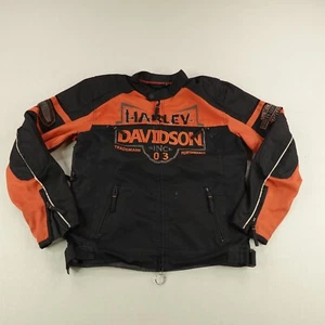 Harley Davidson Jacket Mens Medium Black Orange Motorcycle Biker Mesh Lined ^ - Picture 1 of 16