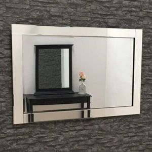 Courtney All Glass Venetian Art Deco Rectangle Bevelled Wall Mirror 90cm x 60cm - Picture 1 of 8