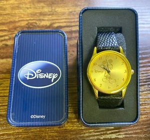 Walt Disney Mickey Mouse MCK168 30.5MM Gold Tone Leather Strap Watch w/ Box! 123 - Picture 1 of 7
