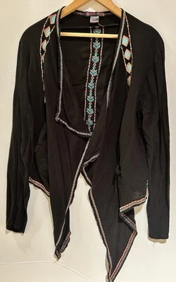 ROCK&ROLL COWGIRL  Draped Cardigan with Southwestern Aztec Embroidered Trim, M - Image 1 of 4