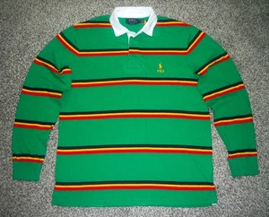NUEVO SIN ETIQUETAS Polo Para Hombre Ralph Lauren Calce Clásico LS RUGBY Polo M VERDE Rayas con Polo - Imagen 1 de 4