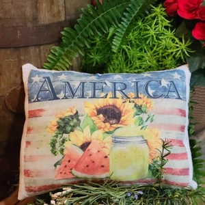 Primitive Vintage Style Summer America Patriotic Decorative Pillow Farmhouse - Picture 1 of 3