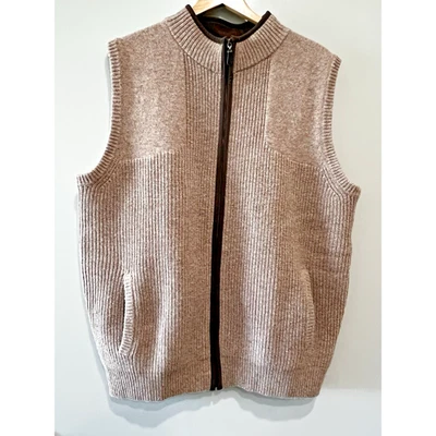 LL Bean Waterfowl Merino Wool Contrast Tan Zip Sweater Vest Jacket Dadcore XL - Image 1 of 4