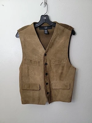 Vtg Gap Mens Leather Vest Small Stretchy Wool Knit Back  Rockabilly Western  - Image 1 of 4