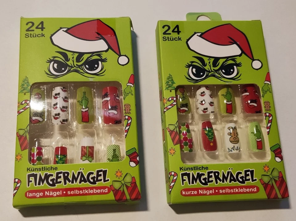 Künstliche Fingernägel Kunstnägel selbstklebend 24 Stück Grinch Motiv X-Mas NEU - Bild 1 von 1