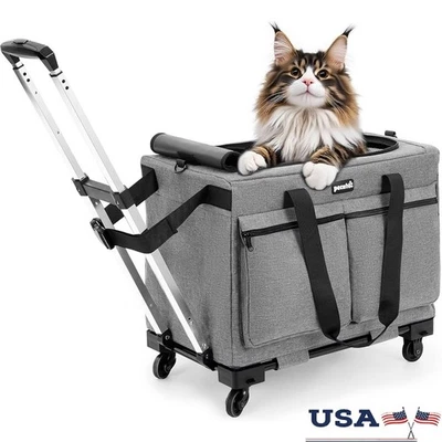 Переноска для кошек с колесами портативная мягкая дорожная сумка регулируемый ремень безопасности новая - Изображение 1 из 4