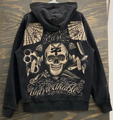 Sudadera con capucha negra grande vintage Y2K Zoo York con cremallera logotipo bordado calavera para hombre Foto 1 de 4