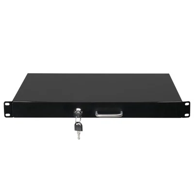 19 inch 1U Steel Plate DJ Drawer Equipment Cabinet with Keys Black - Image 1 of 4