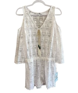 Harbor Drive White Crochet Lace Romper Beach Cover-Up Resort Wear Size L NWT NEW - Picture 1 of 13