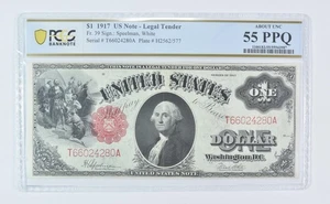1917 $1 Legal Tender Fr#39 Large Note About Unc 55 PPQ PCGS *9525 - Picture 1 of 3