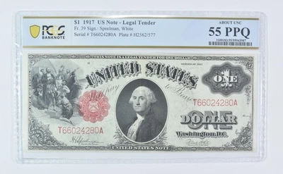 1917 $1 Legal Tender Fr#39 Large Note About Unc 55 PPQ PCGS *9525 - Image 1 of 3