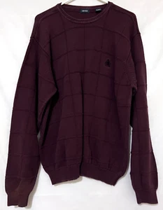 Vintage IZOD Mens Large Plum Check Embroidered Crew Neck Cotton Sweater - Picture 1 of 7