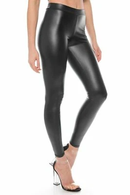 Damen Kunstleder Leggings Leggins Hose Leder-Optik Hohe Taille High-Waist  - Bild 1 von 4