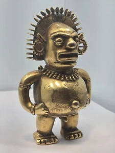 Antique Pre Columbian Men Idol God Solid 9-10K Gold Figure Statue - Picture 1 of 10