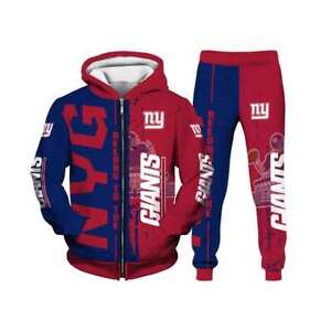 New York Giants Men's Tracksuit Hooded Sweatshirt Casual Sweatpants Outfit Gift
