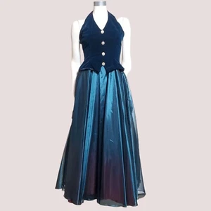Dave & Johnny VTG Prom Dress Y2K Size S Glam Metallic Velvet Corset Womens - Picture 1 of 14