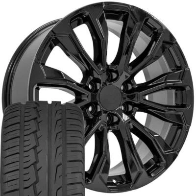 22" Gloss Black 14025 Wheels & 285/45r22 Tires Fit Tahoe Suburban Silverado - Image 1 of 4