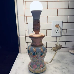 Hand Painted Bunny Rabbit Table Lamp Whimsical Floral Accent Lighting - Picture 1 of 4