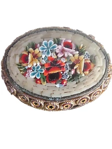 SELTENE italienische antike Kupfer Mikromosaik Millefiori Floral ovale Brosche Anstecknadel - Bild 1 von 8