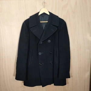 Vintage 1970 US NAVY PEA COAT Naval Clothing Kersey Blue Wool Size 38R - Picture 1 of 24