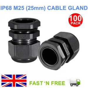 100X NEGRO M25 IP68 NYLON CABLE CÚPULA COMPRESIÓN GLÁNDULAS BLOQUEO TUERCA LAVADORA UNIÓN - Imagen 1 de 4