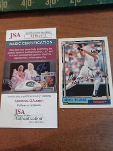 BERNIE WILLIAMS 1992 Topps # 374 autographed signed card N.Y. YANKEES 92 JSA - Picture 1 of 5