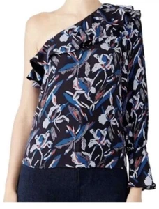 Tanya Taylor silk one shoulder ruffle long sleeve floral blouse- 0 - Picture 1 of 6