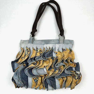 HECHO A MANO Denim Volantes Cartera de Hombro Boho Western Bolso de Mano Retro Estampado de Vaquero Foto 1 de 4