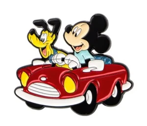 MICKEY MOUSE & PLUTO DRIVING RED CAR ENAMEL PIN - FREE AU POST - AU STOCK - Picture 1 of 1