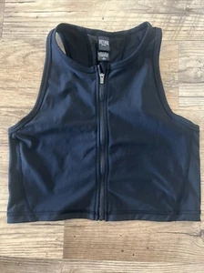 Victoria's Secret Sport Frontreißverschluss reflektierender BH bauchfreies Oberteil schwarz Medium - Bild 1 von 3