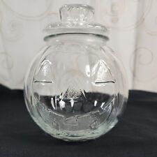 Vintage Libbey Canada Clear Glass Jack-O-Lantern Pumpkin Candy Container w/ Lid