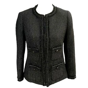 Anne Klein Tweed Lady Jacket Black Size 2 Classic Old Money Quiet Luxury - Picture 1 of 16