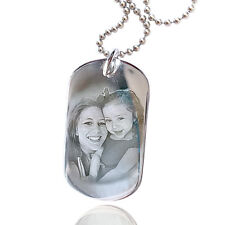 Personalised Sterling Silver Pendant Photo Engraved Military Dog Tag & Necklace 