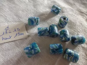 lot de 10 grosses perles anciennes en verre cylindre marbré perles de troc ??? - Foto 1 di 3