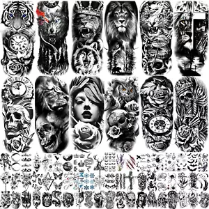 72 Sheets Temporary Tattoo for Men Women Adults, Include 12 Sheets Black 3D Half - Picture 1 of 13
