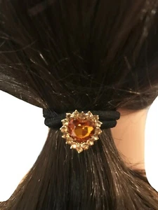 New Amber Gold Crystal Charm Heart Ponytail Holder - Picture 1 of 4
