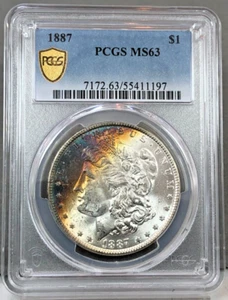 1887 US $ 1 dollaro d'argento Morgan PCGS MS63 ~ bella tonalità - Foto 1 di 3
