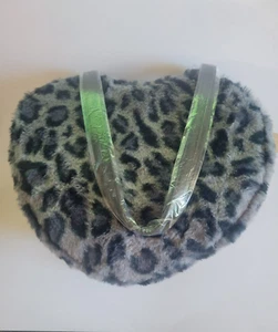 Wicked Misfit Fuzzy Leopard Oversized Heart Shoulder Bag - Picture 1 of 5